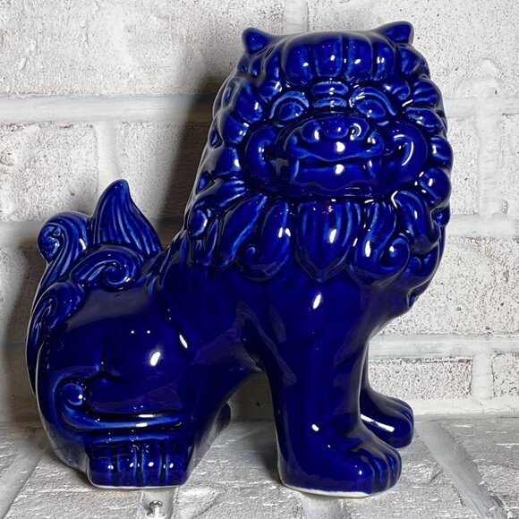 FOO DOG/LIONS - Chinoiserie - Cobalt Blue - Pair - Picture 3 of 8